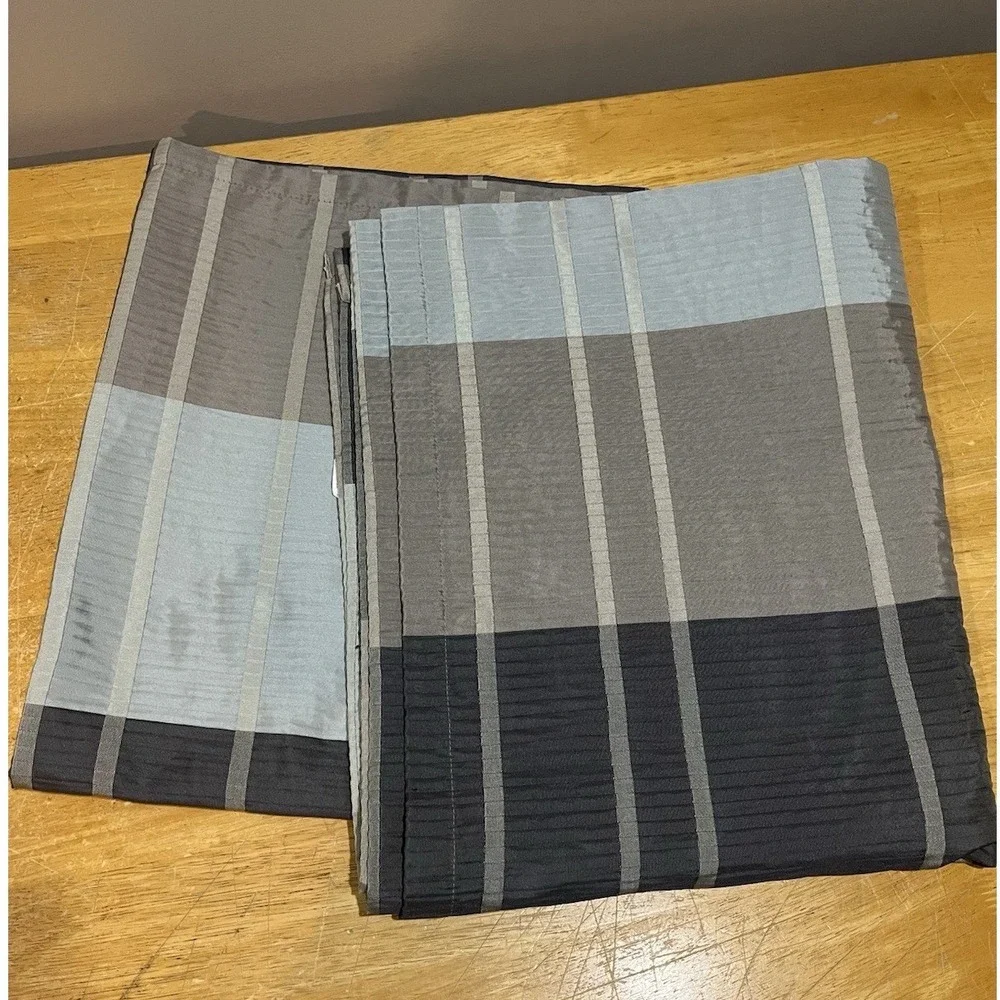 Croscill Textured Fabric Shower Curtain‎ Fairfax Slate Charcoal Plaid Striped